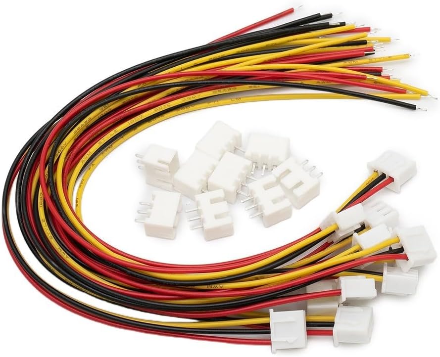 10 Sets For JST XH 2.54mm Wire Cable Connector Kit with 2-Pin 3-Pin 4-Pin Male Female Sockets for Electronics Projects (3 Pin)