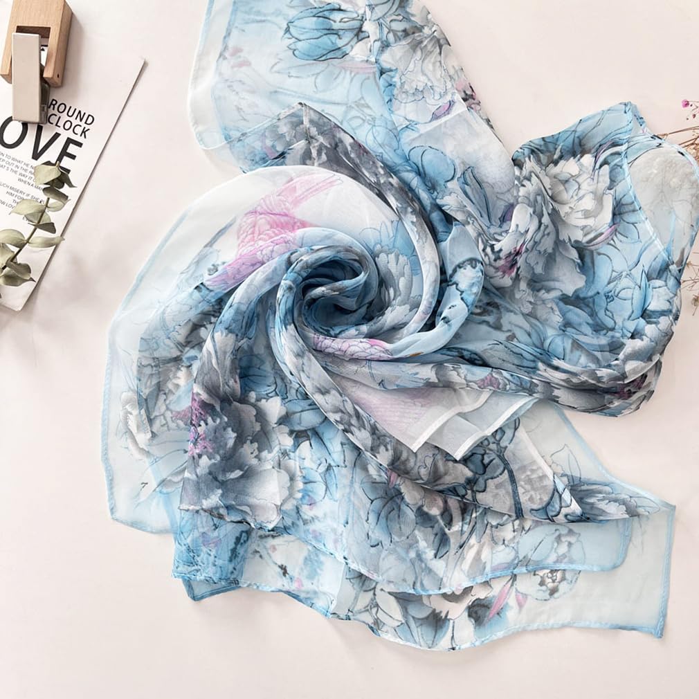 Pokeedioty Fashion Scarfs for Women Lightweight breathable Floral Pattern Sheer Scarfs Sun-proof Shawls Wraps image 2