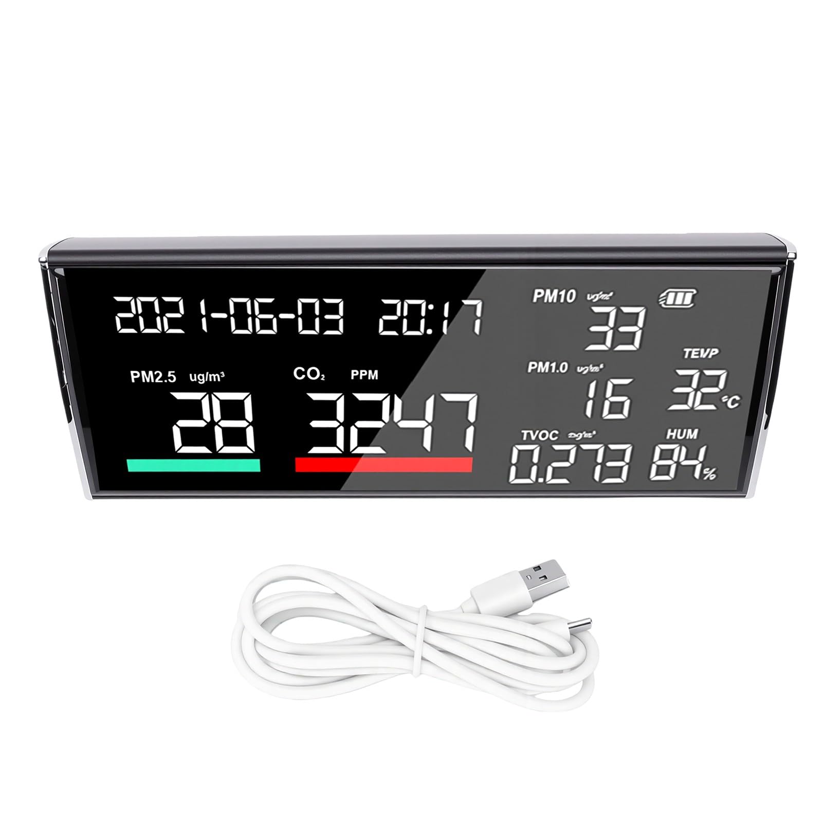 Generic Probador Inteligente de Calidad del Aire con Alertas Visuales y Datos Históricos para Cafeterías y Salas de Maternidad, Negro