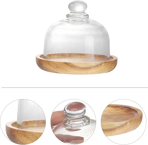 Miniatura 9 de Soporte de cristal para quesos de cúpula para pastel: Plato pequeño para pastel Cloche Plato de exhibición de pastel de madera, bandeja decorativa