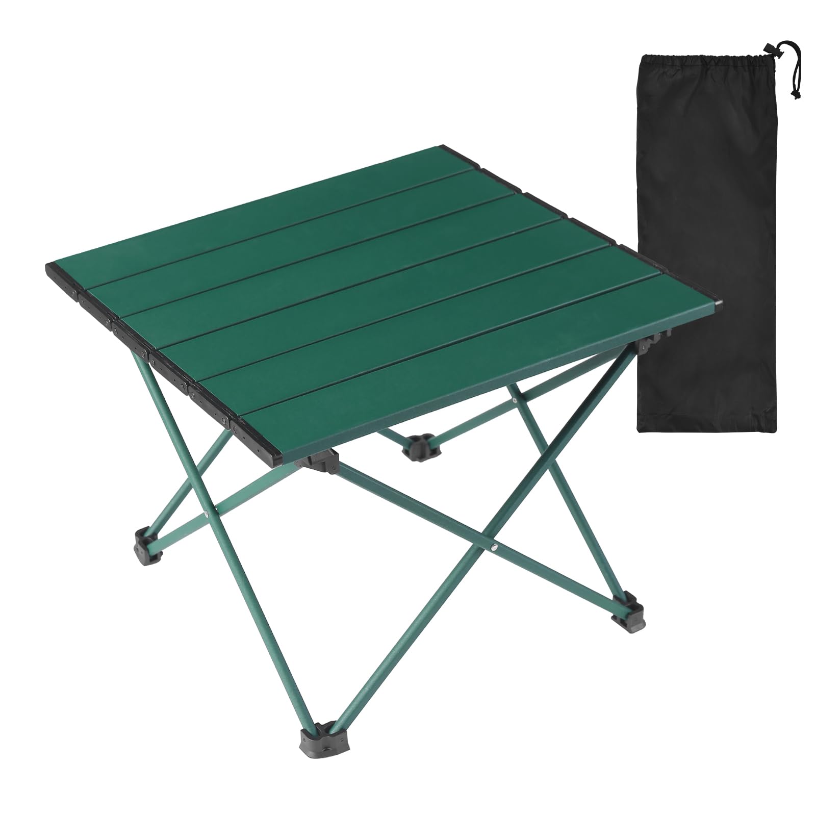 Tesouro Portable Camping Table,Folding Side Table Aluminum Top for Outdoor Cooking, Hiking, Travel, Picnic (Blackish Green-Large)