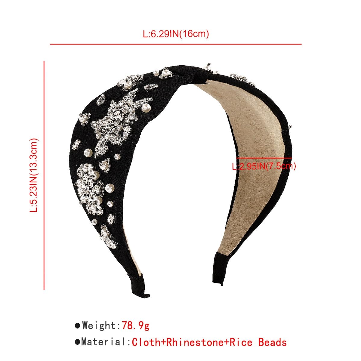 Fascia for capelli con diamanti in rilievo, fascia for capelli leggera e di lusso, perline di riso, fascia for capelli con bordo largo, for donna