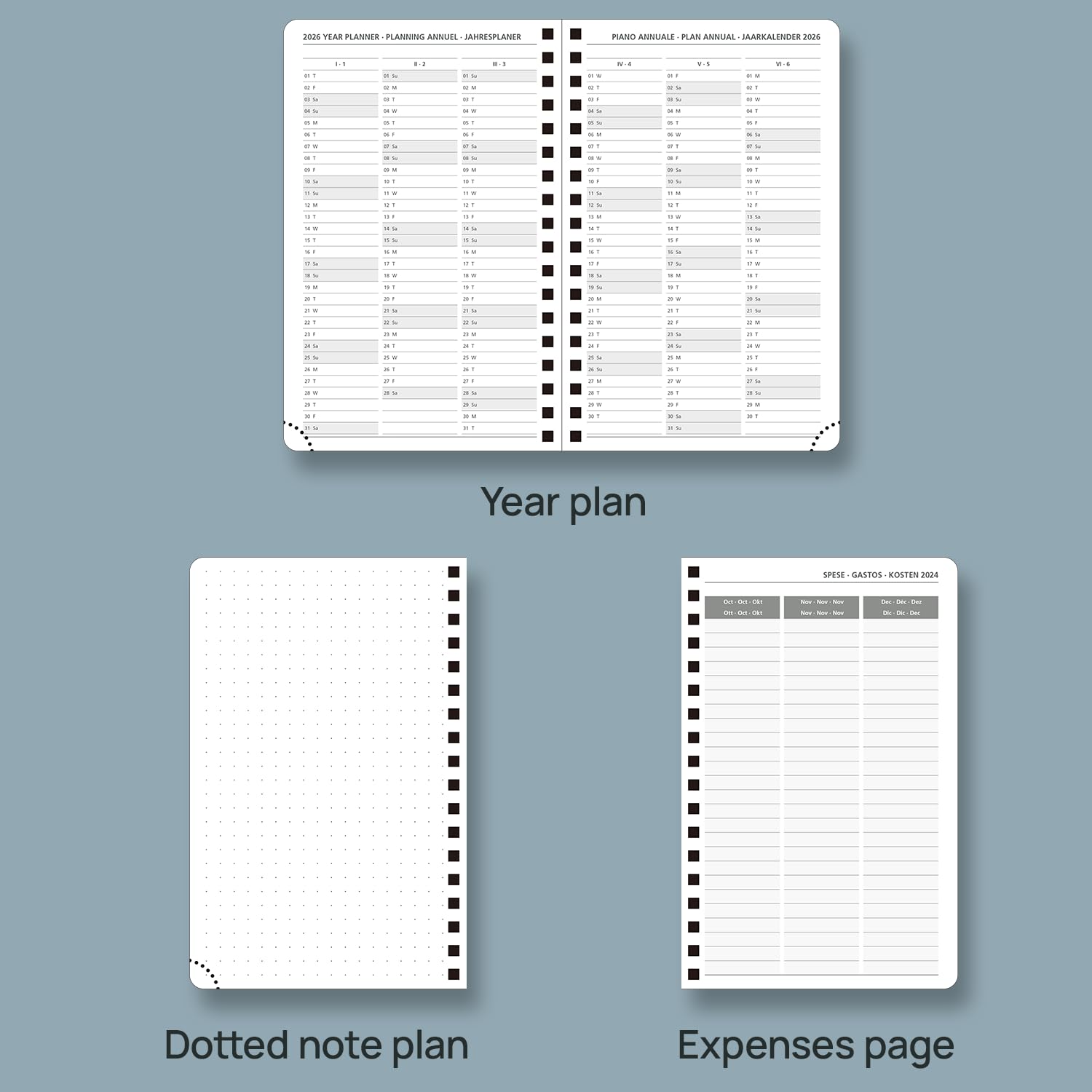 POPRUN Agenda Settimanale 2025 Piccola Spirale 16 x 10,5 cm, Copertina Rigida, Agenda 2025 Tascabile con Angolo di Protezione in Oro, Carta Spessa da 100 GSM, Verde Mezzanotte