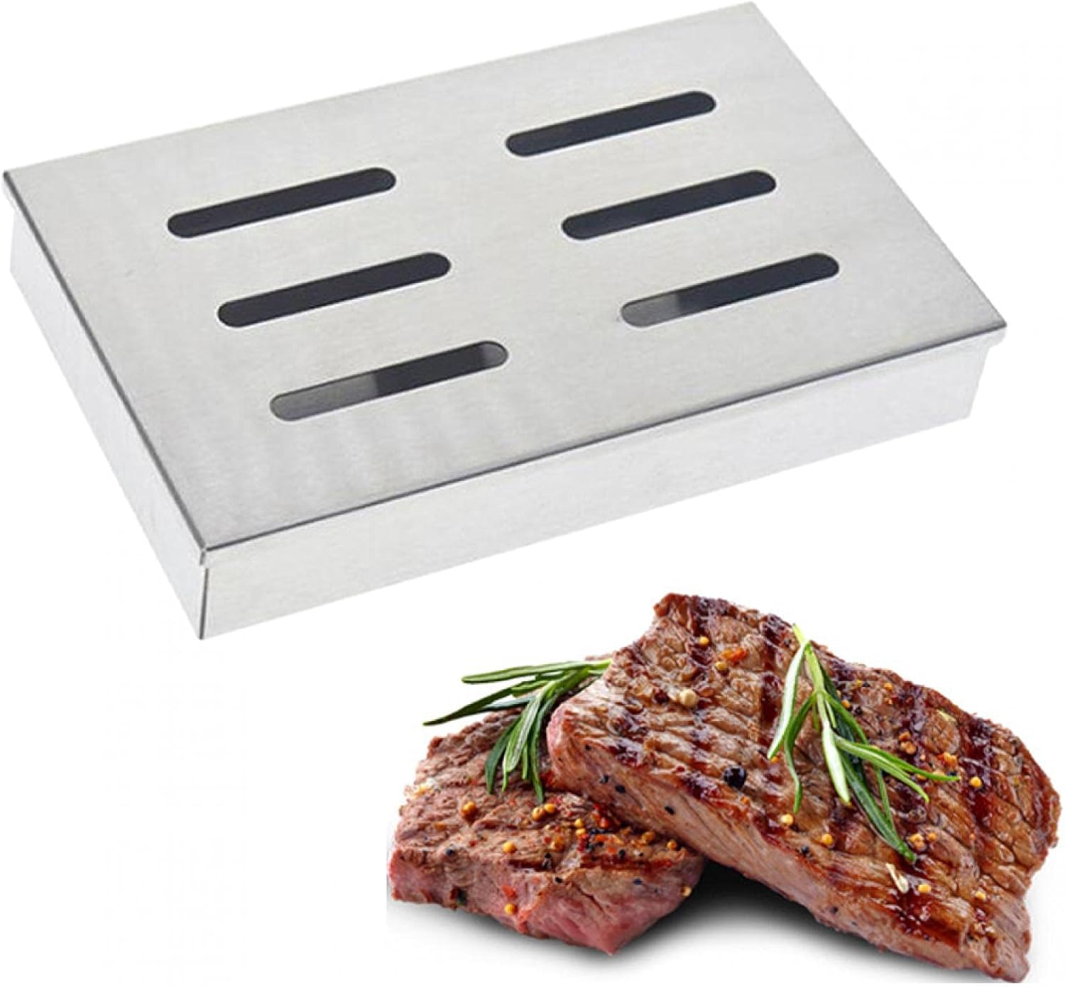 Xiaokeis Smoker Box,Grill Smoker Box,Stainless Steel Rectangle Smoke Box for Gas Grill,Wood Chip Charcoal Smoker Box,Universal Smoky Flavor Grill Accessories,for Home Outdoor Camping(Silver) : Patio, Lawn & Garden