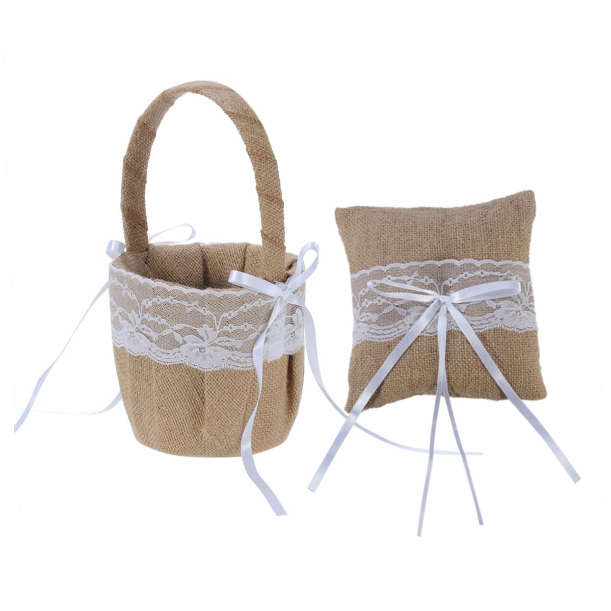 Alipis Rustic Burlap Jute Lace Pillows with Flower Basket for Country Weddings Elegant Design for Ceremonies and Anniversaries Keepsake for