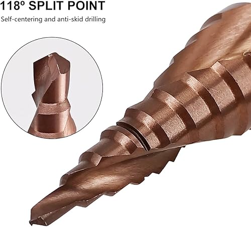 Miniatura 2 de Hymnorq Broca de acero cobalto de 10 pasos, grado M35 5% HSS Co, tamaño métrico de 0.157 in a 0.866 in, flautas espirales dobles y vástago hexagonal