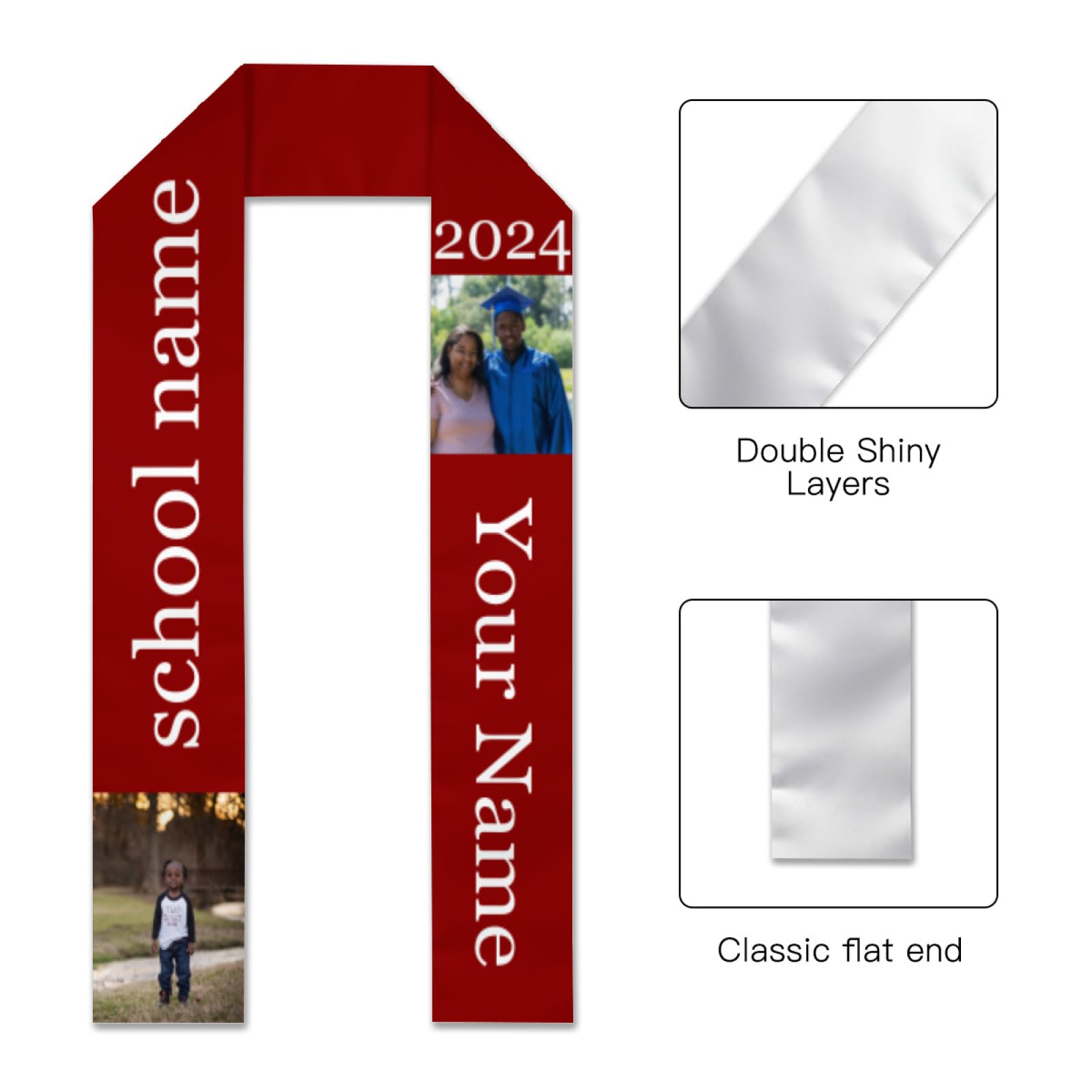 NDLIULY Custom Graduation Sash for Class of 2024, Personalized Stole with School Name/Photos, Customized Graduation Shawl (square corn)