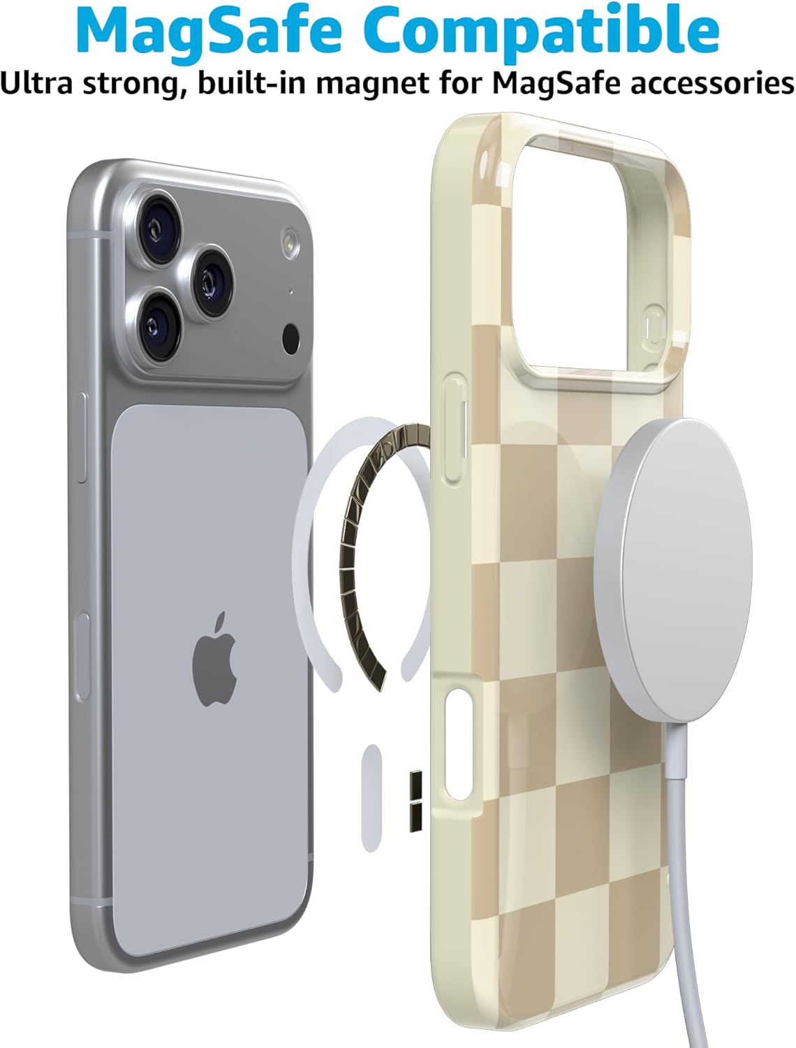 Casely iPhone 17 Pro Max Case | Fit Check | Neutral Checkerboard | Compatible with MagSafe | Classic Ultra Slim Design - Image 4