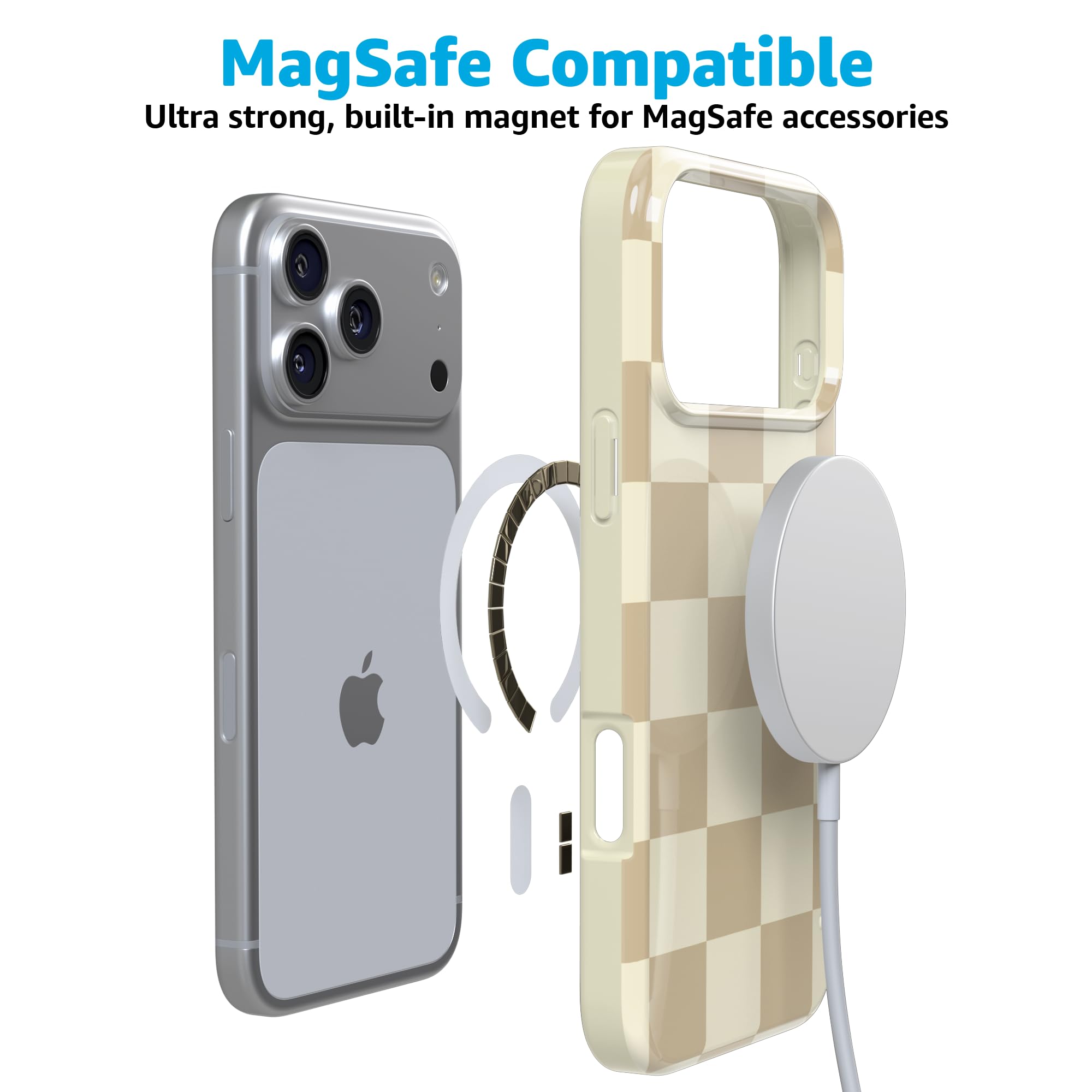 Casely Coque pour iPhone 18 Pro Max | Fit Check | Damier neutre | Compatible avec MagSafe | Design classique ultra fin