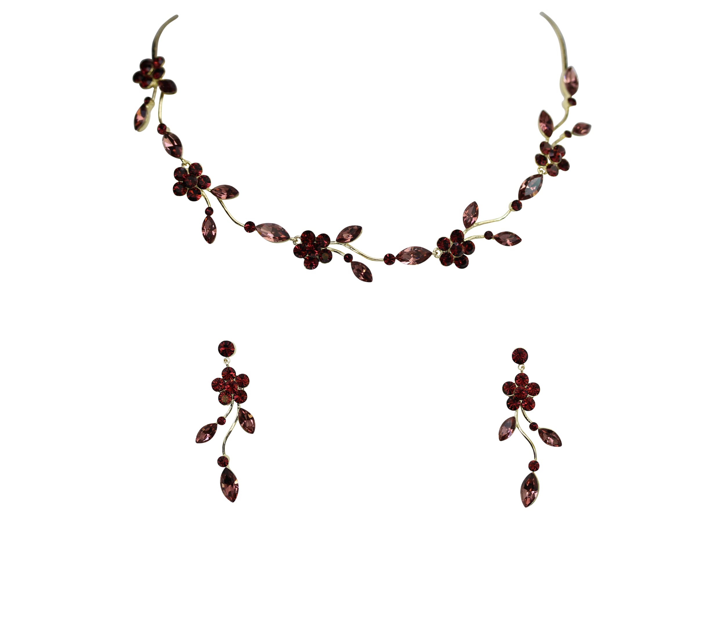 Faship Gorgeous Rhinestone Crystal Floral Necklace Earrings Set