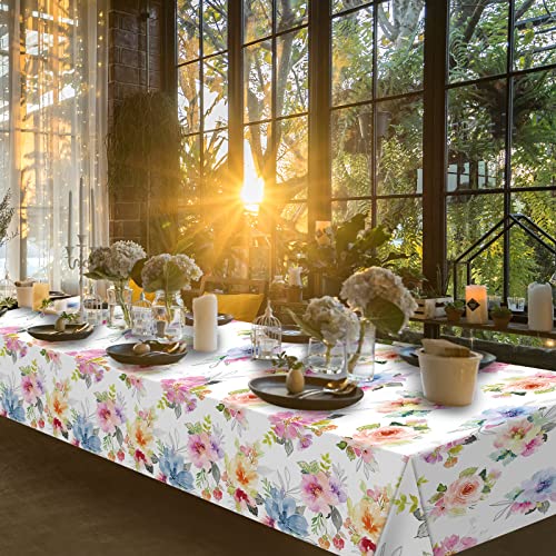 4Pcs Spring Floral Tablecloth,Watercolor Pink Purple Blue Flower Plastic Table Cover For Easter Decor, Summer Spring Picnic, Dining, Holiday, Weeding,Tea Party Supplies And Decorations,54 X 108 Inch #TOP6