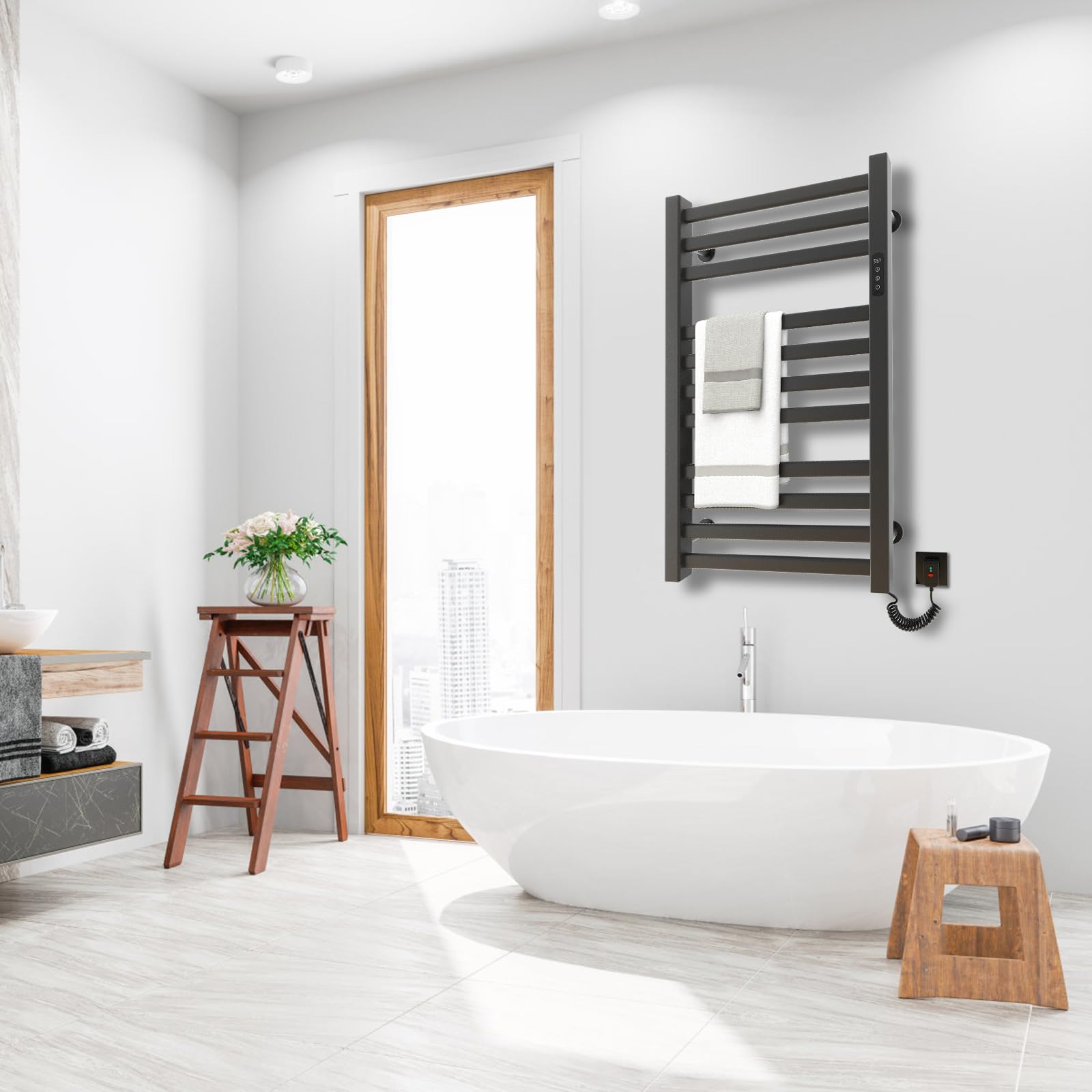 EMKE Seche Serviette Electrique, 750 X 500 Mm Anthracite 300W, Chauffe Serviette Salle De Bain Avec Thermostat,Sèche Serviette