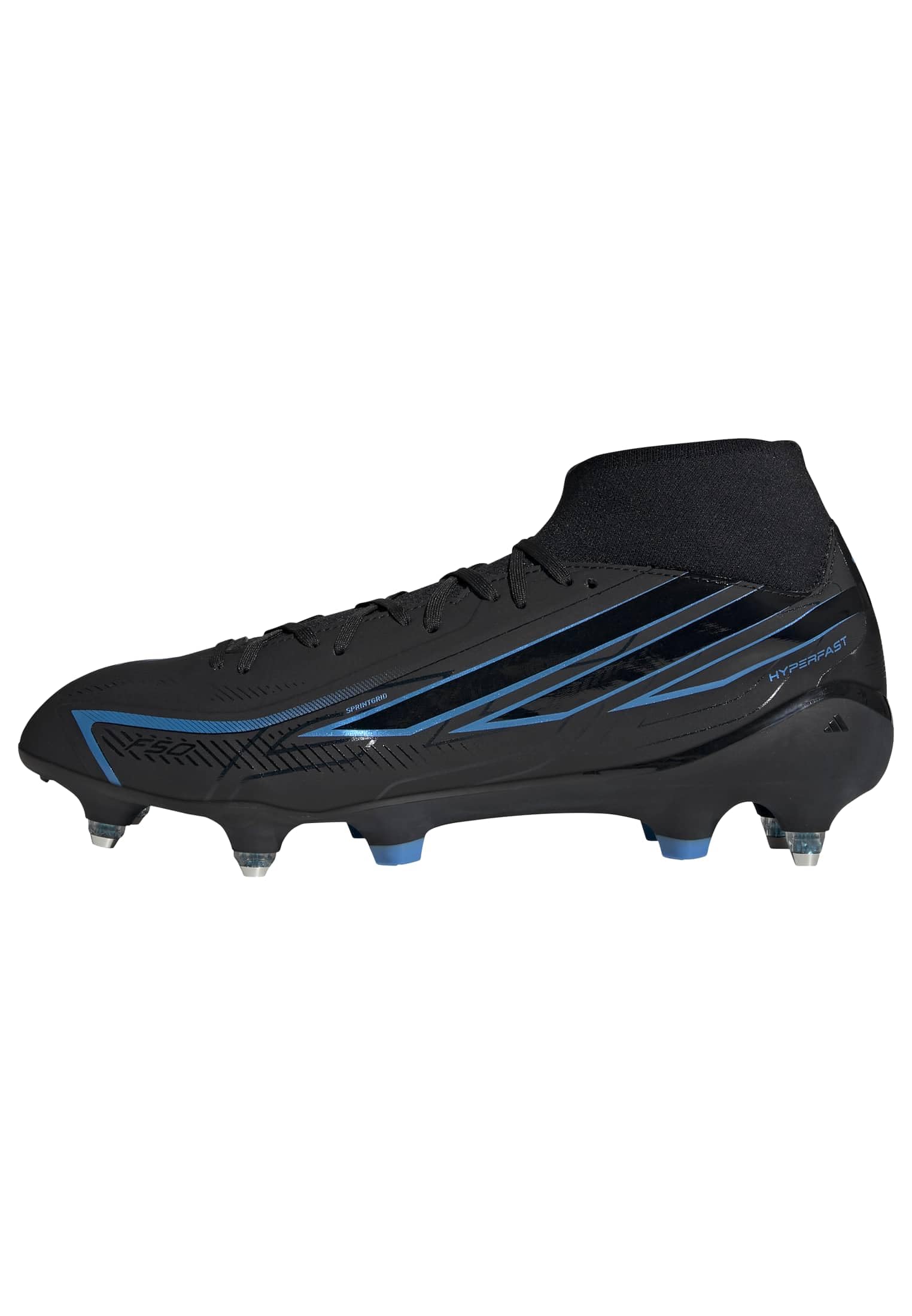 adidas Unisex F50 Hyperfast League Mid Soft Ground Football Boots Shoes, core Black/core Black/Lucid Ray Blue, 5.5 UK