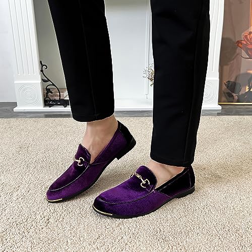 Image of FLQL Men's Luxury Velvet Penny Loafers Shoes Embroidery Suede Dress Loafers Daily Boats Shoes for Party Wedding Prom Size 7-13