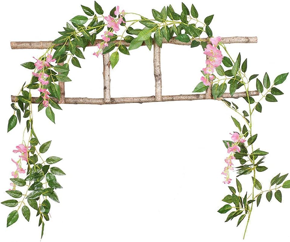 Mecaponn 造花 藤の花 ホワイト 人工観葉植物 2m 枯れない花 緑の葉 壁掛け 壁飾り花 デコレーション アイビーのつる 吊す シルク ギフト プレゼント ご褒美 フェイクグリーン 装飾 ピンク リアル つり下げ 花飾り 花園