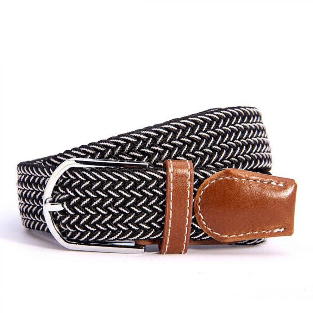 Men Women Elastic Braided Woven Belt Buckle Stretch Waist Belt for Jeans Pants Enduring Stretch Woven Belt (24)