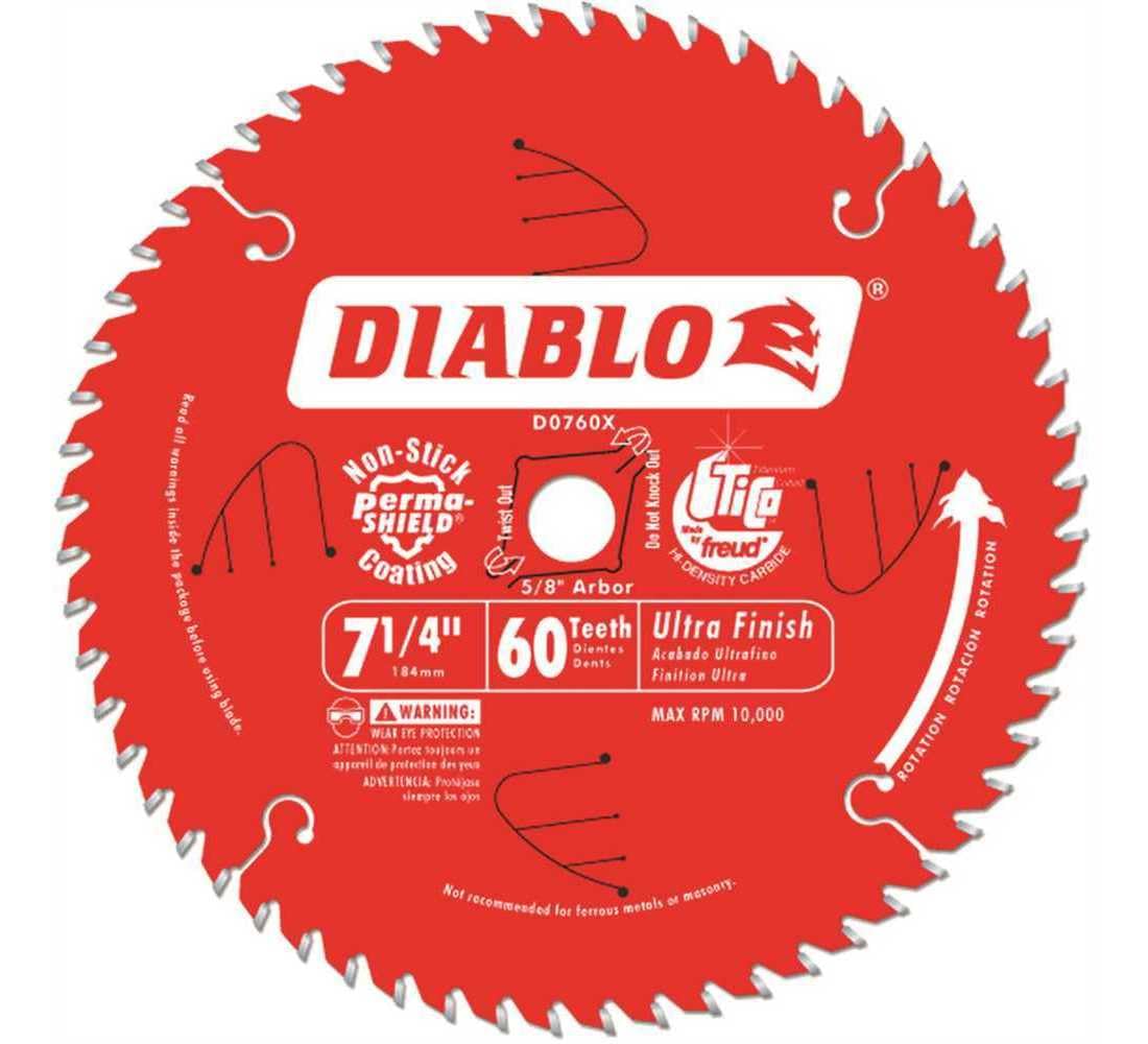 Diablo Ultra Finish Circular Saw Blade - 7 1/4in. 60 Tooth, Fine Finish, Model Number D0760X