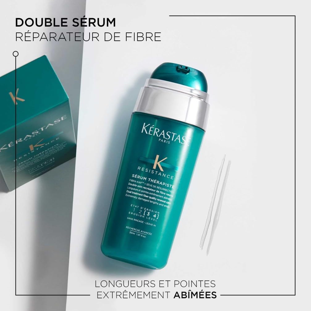 KÉRASTASE Résistance - Sérum Thérapiste - Double Soin Capillaire Sans Rinçage - Recréateur de Fibre Neuve - Répare & Lisse - Technologie FIBRA-KAP™ & Sève de Résurrection - Cheveux Très Abîmés - 30 ml