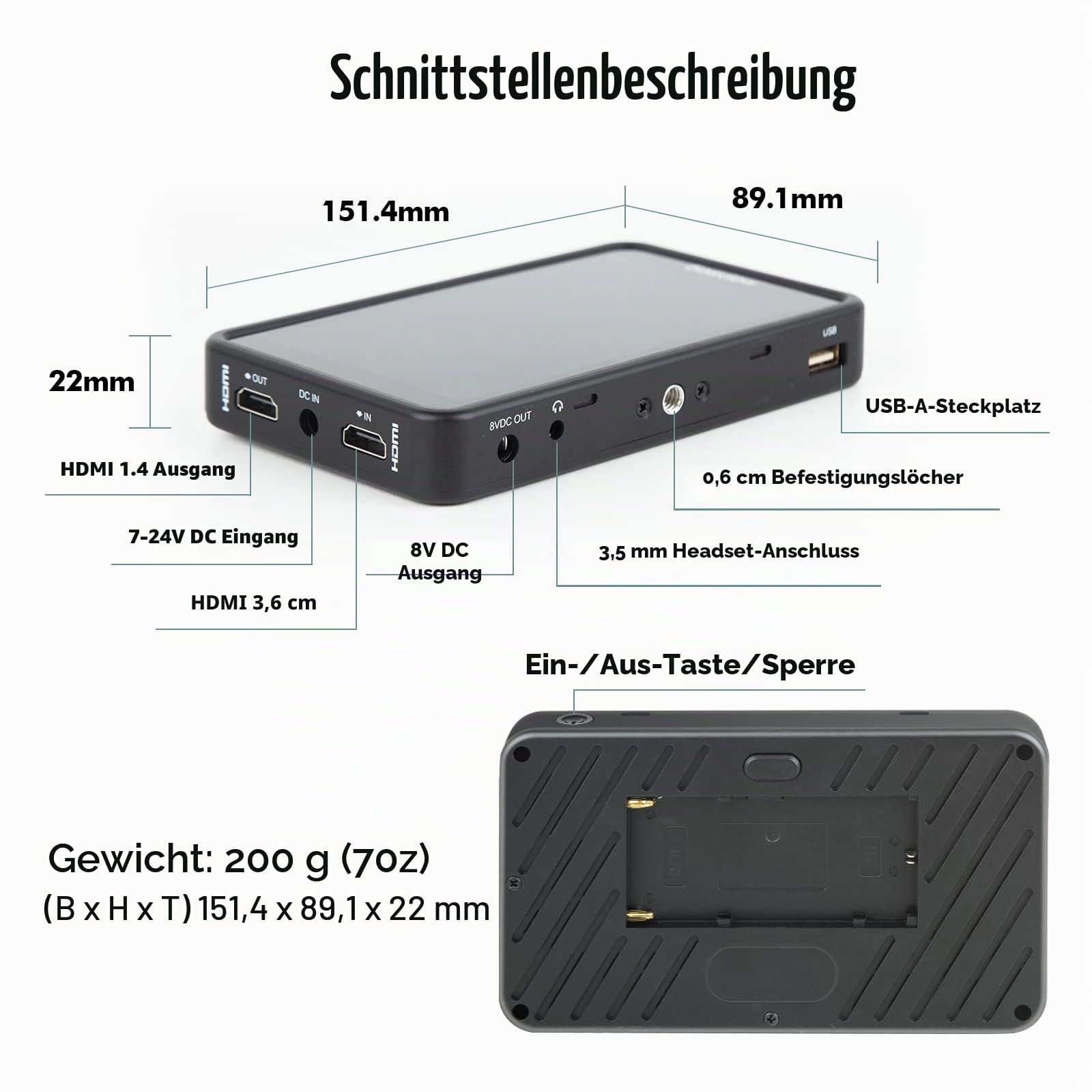 Desview R5II Kamera Field Monitor Touchscreen 5,5 Zoll, Camera Monitor 4K HDMI mit Sonnenschutzhaube, Full HD 1920x1080 IPS 3D LUT Video Peaking Focus Assist für DSLR