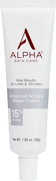 Alpha Skin Care Enhanced Wrinkle Repair Cream, Anti-Aging Formula, 0.15% Retinol, Vitamins A, C & E, Reduces Lines & Wrinkles, All Skin Types, 1.05 Oz, White
