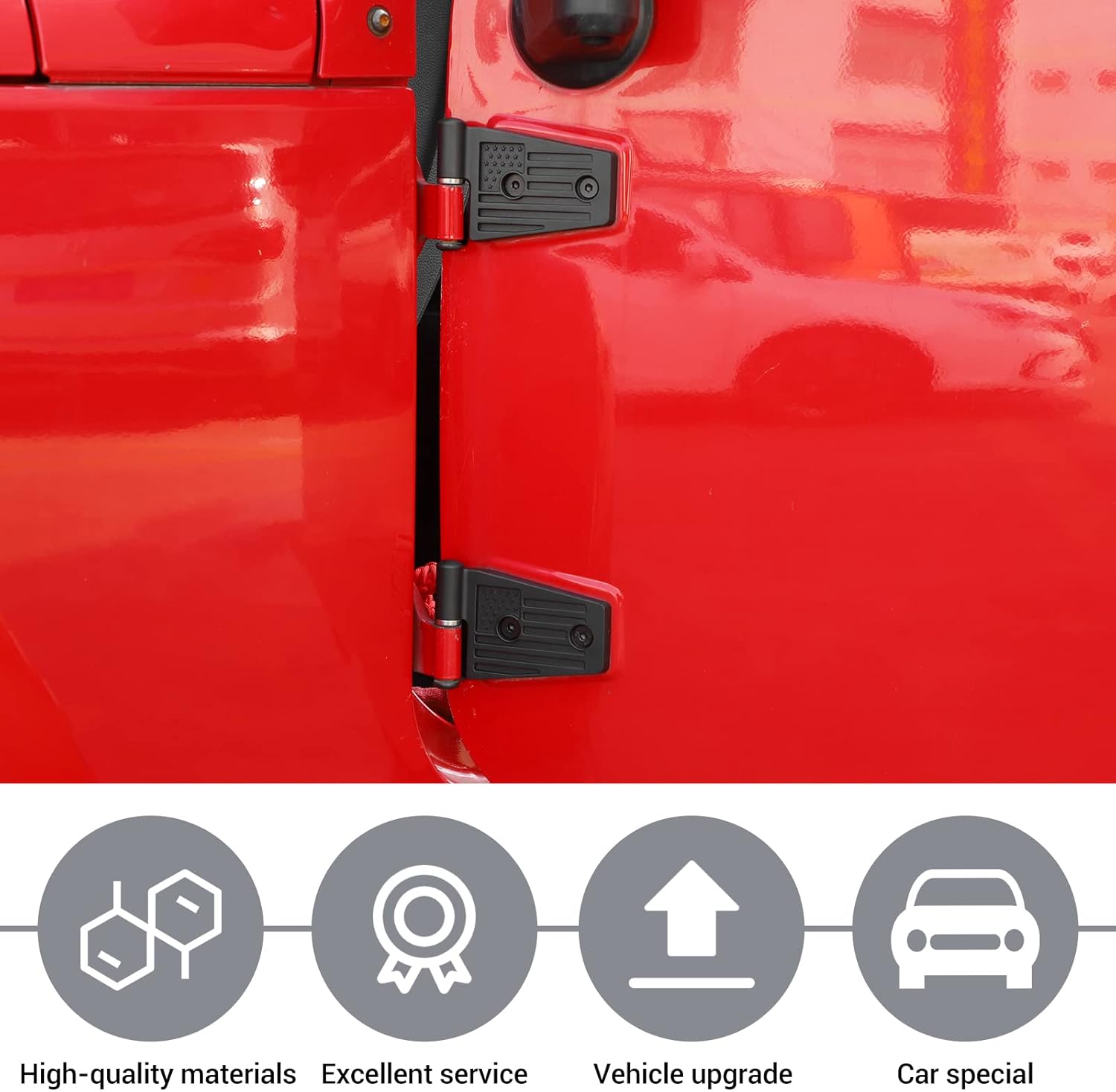 JeCar Door Hinge Kits American Flag Door Hinge Exterior Accessories Compatible with Jeep Wrangler JK & Unlimited Sports Sahara Rubicon 2007-2018, Aluminum Alloy, 8PCS