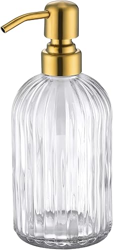 Miniatura 10 de TUTEW Dispensadores de jabón de vidrio con cabezal de bomba de bronce aceitado, dispensador de jabón de manos para cocina y baño, dispensador de