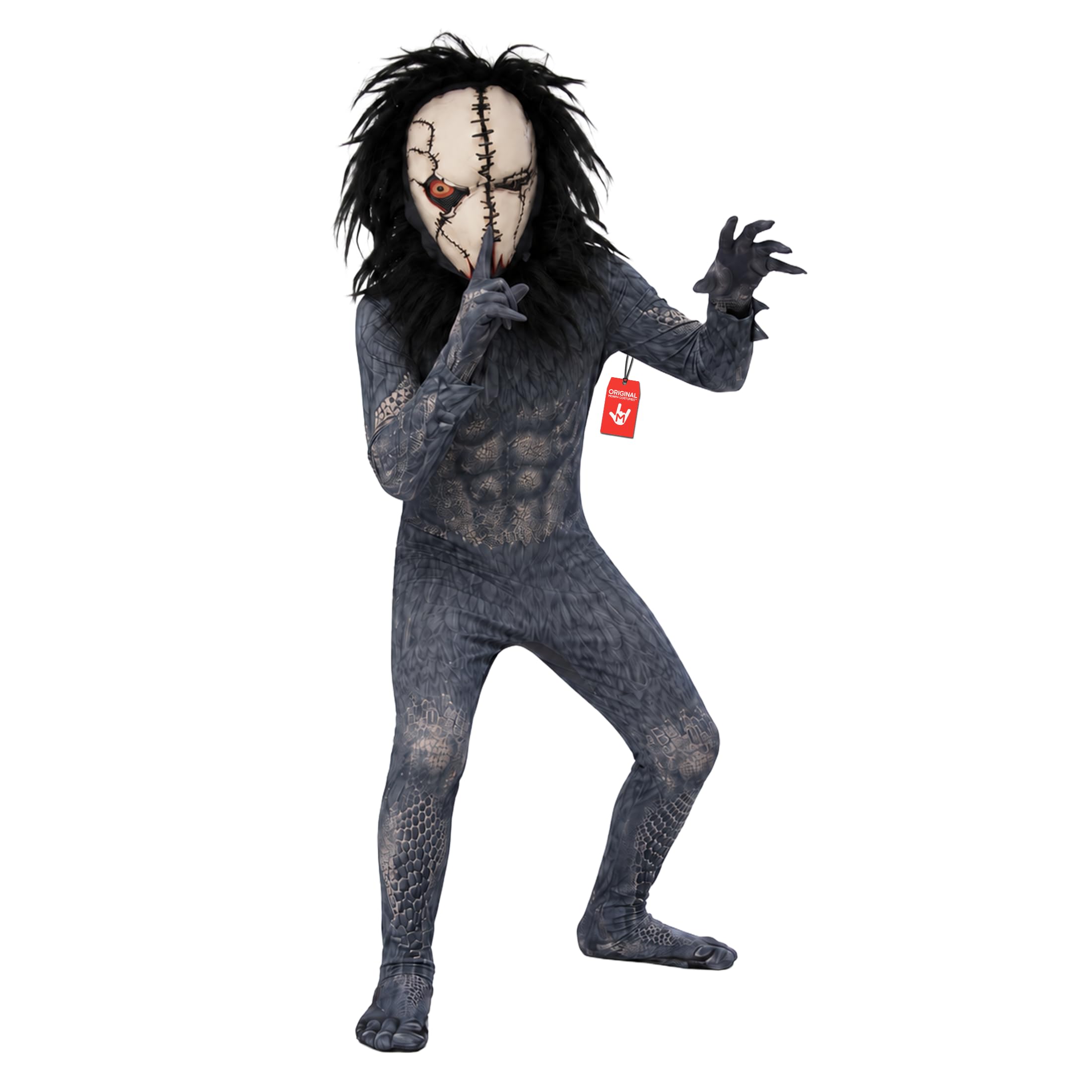 Morphsuits Costume Mostro Horror Bambino, Tuta Halloween Bambino | Tuta Integrale con Cappuccio, Design Creatura Horror Nera, Perfetto per Halloween, Ideale per il Gioco di Ruolo