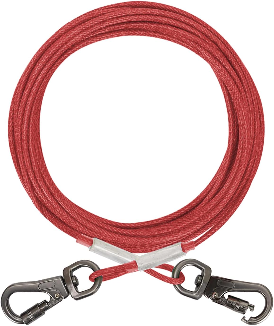 Dog Tie Out Cable - Chew Proof Steel Wire Lead - Tangle Free Chain for Pups - Leash with Interchangeable Handles for Small to Medium Dogs Up to 45lbs, Green, 100ft