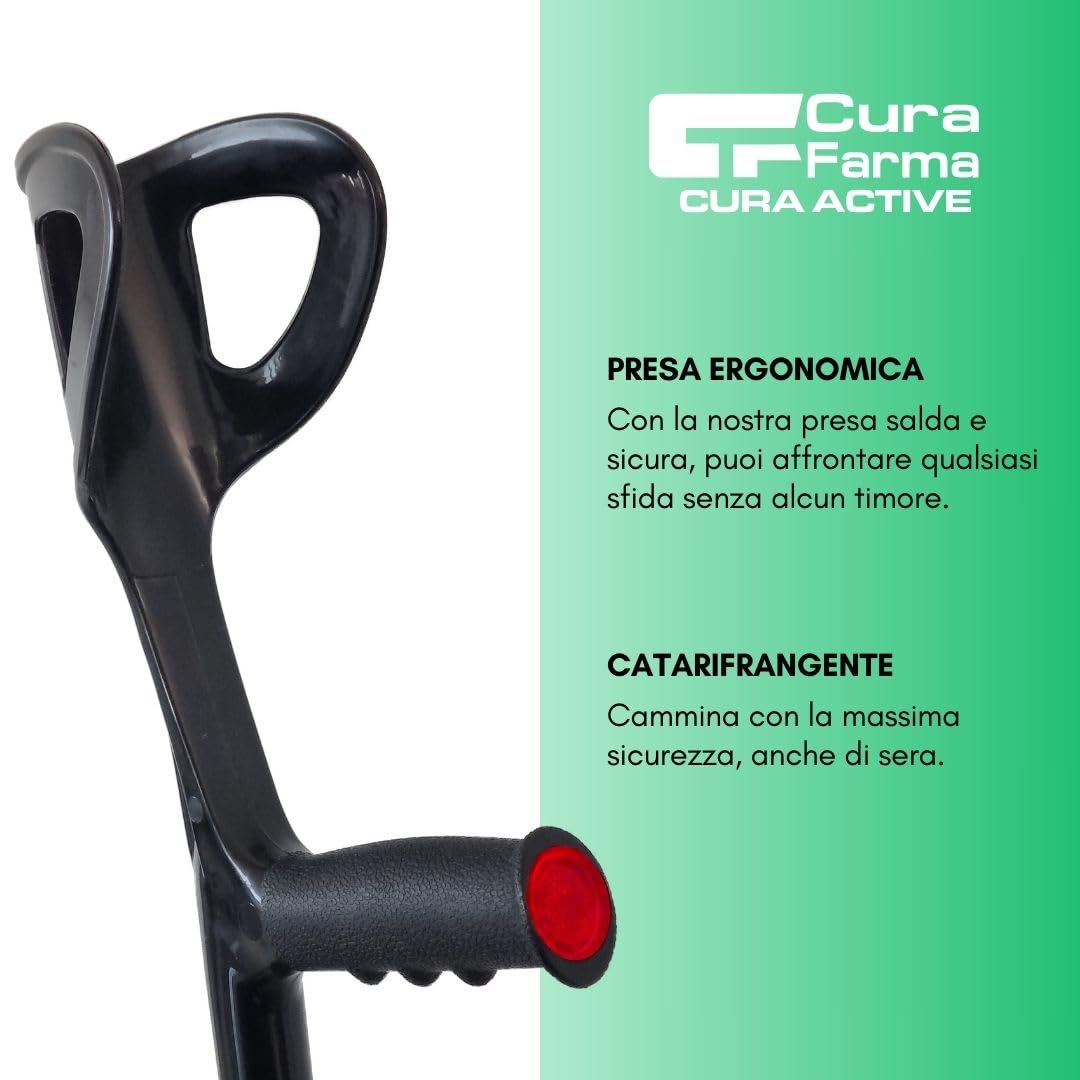 Cura Farma® Active Coppia Stampelle per Avambraccio Canadesi, Adatte a Recupero Post-Operatorio Terapia Ortopedica, Altezza Facilmente Regolabile, Alluminio BLU Robusto e Leggero x2