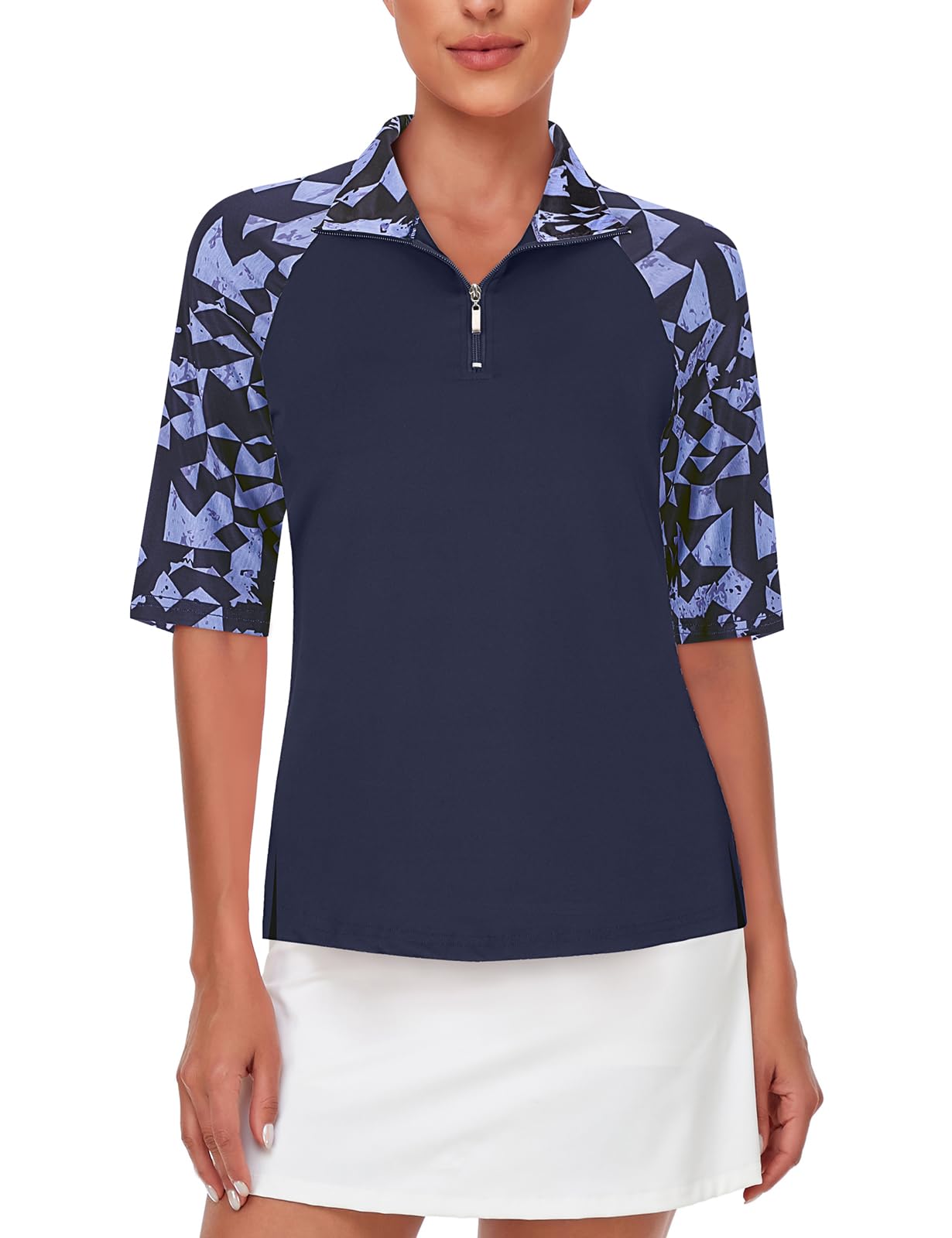 Cucuchy Womens Golf Shirt Half Sleeve Quarter Zip Polo Tennis Shirts Workout Tops