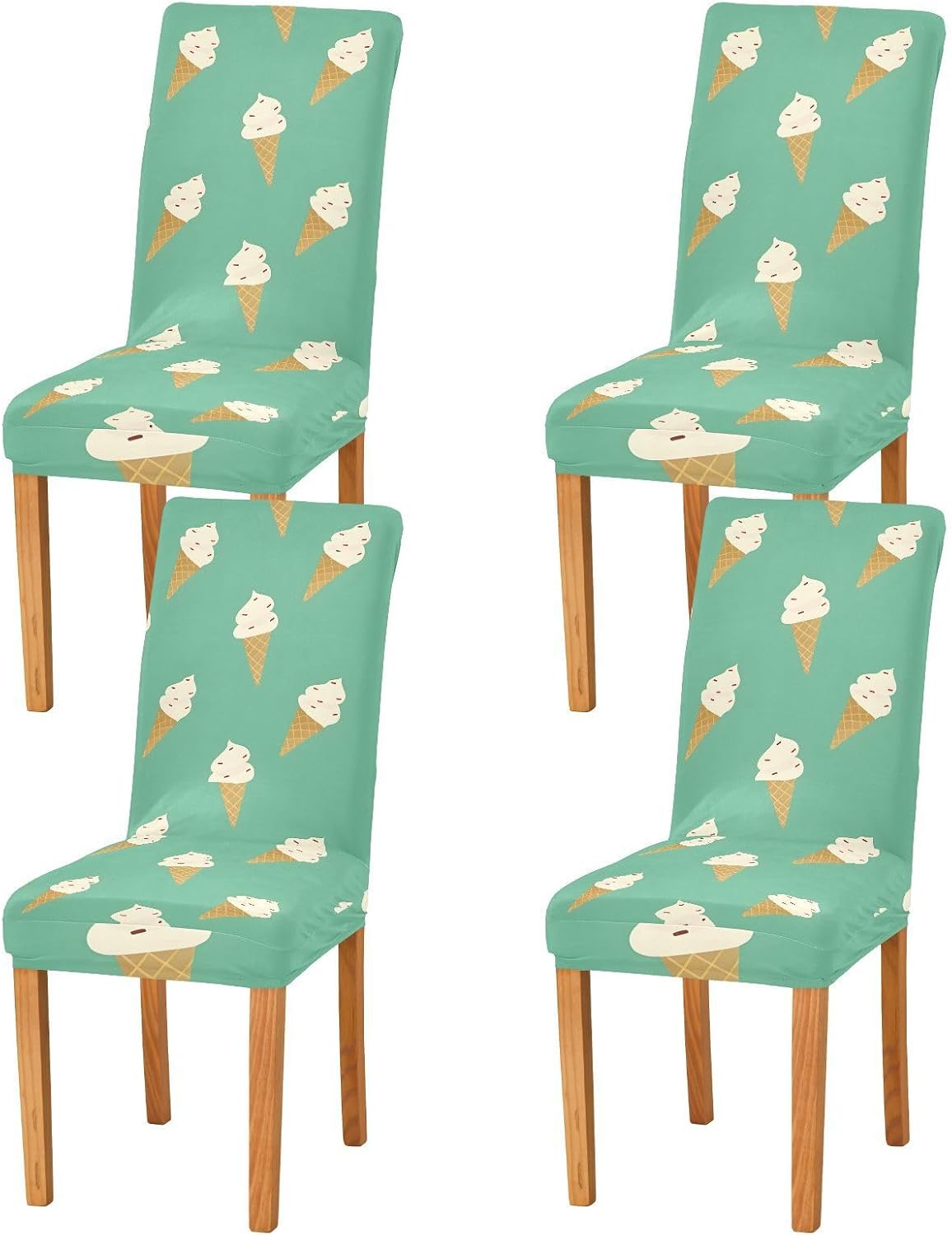 ALAZA Chair Covers for Dining Room, Turquoise Ice Cream Cones Pattern Stretch Chair Cover Sets Chair Protector Removable Washable for Ktichen Restaurant Hotel