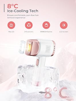 Rose White IPL Laser Hair Removal Device for Women Men, Painless Ice-Cooling Hair Remover Machine, 3 Functions, 9 Levels, At-Home Salon & Long Lasting Results