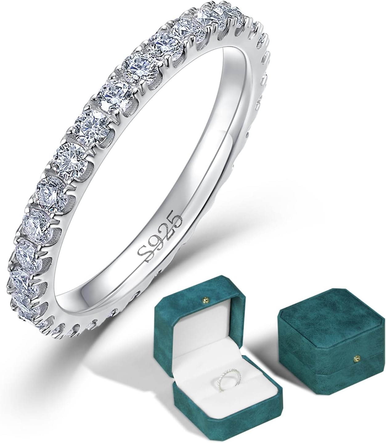 WES 925 Sterling Silver D Color VVS1 Lab Created Moissanite Wedding Band Full Eternity Stackable Wedding Rings for Women, Size 5-8 - Image 7