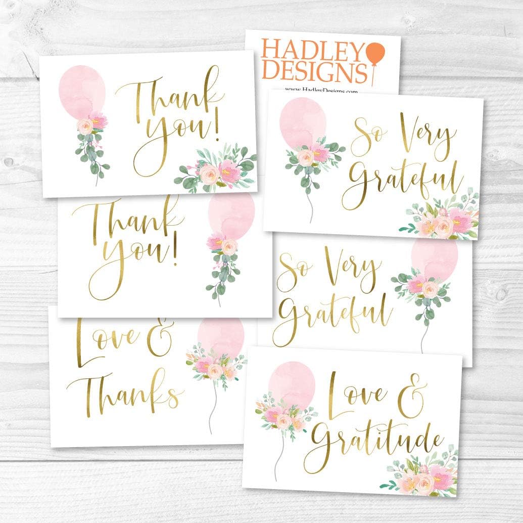 Hadley Designs Baby Shower Thank You Cards with Envelopes - 24 Baby Girl Thank You Cards for Gift, Girl Thankyou Notes Babyshower Sprinkle, Cute Pink Floral Shower Thanks Card - Image 7
