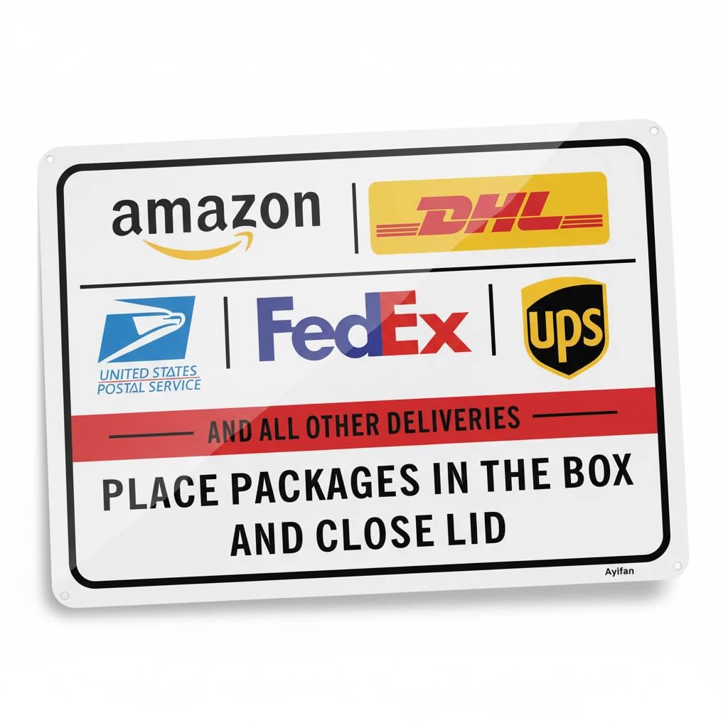 Package Delivery Sign for Outside Porch, Delivery Instructions for FedEx Amazon UPS USPS DHL Metal Sign, 10x7" Rust Free Aluminum,Weather/Fade Resistant, Easy Mounting, Indoor/Outdoor Use(1pcs)