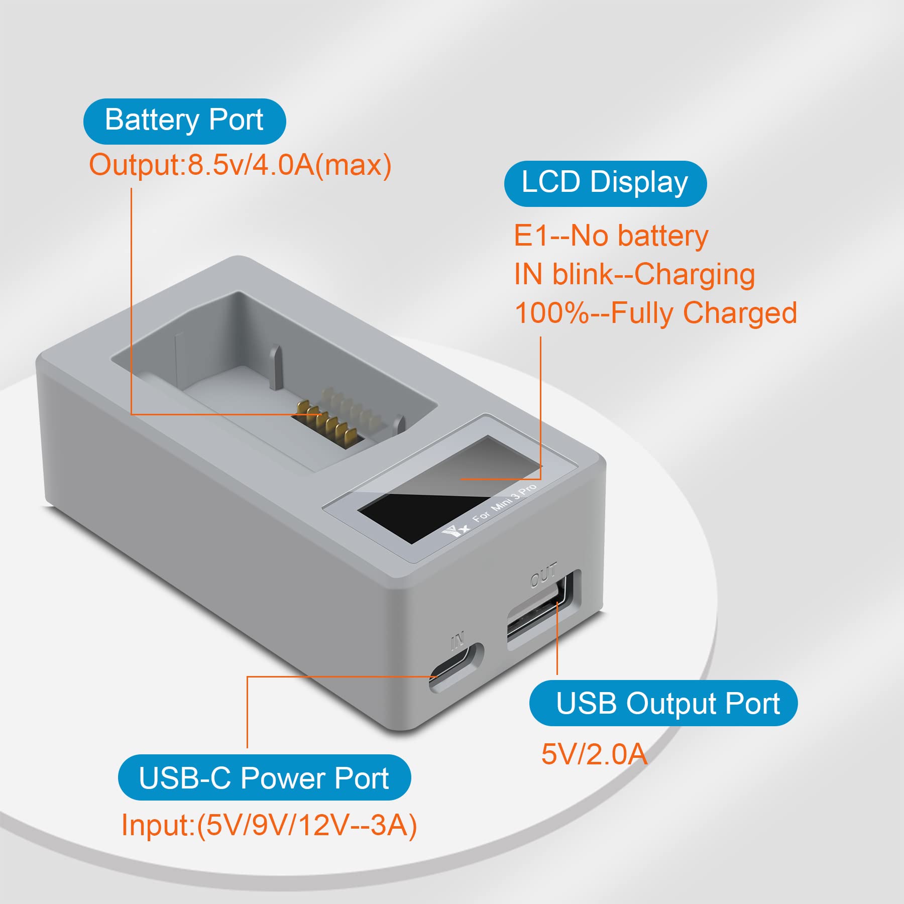 LYONGTECH Chargeur 6-en-1 Pour DJI Mavic 3 - Charge 4 Batteries + 2 USB, Écran LCD, Mode Stockage
