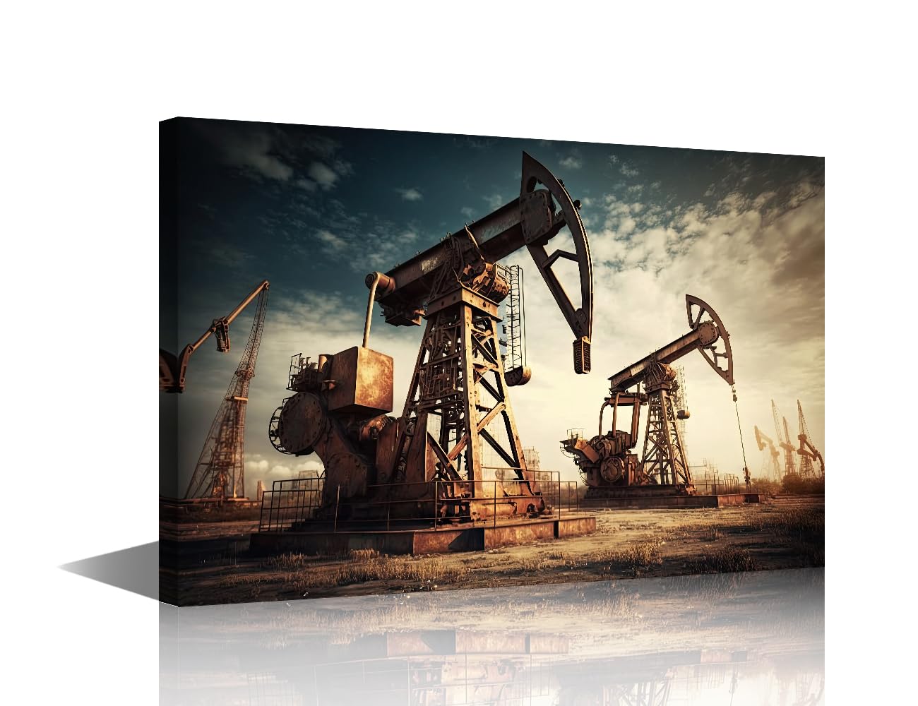 Modern Wall Art 1 Panel Large Oil Pumps for Extraction of Raw Materials from Ground Oil and Gas Industry Pictures Print on Canvas for Home Office Wall Decoration Wooden Framed 18x12 in