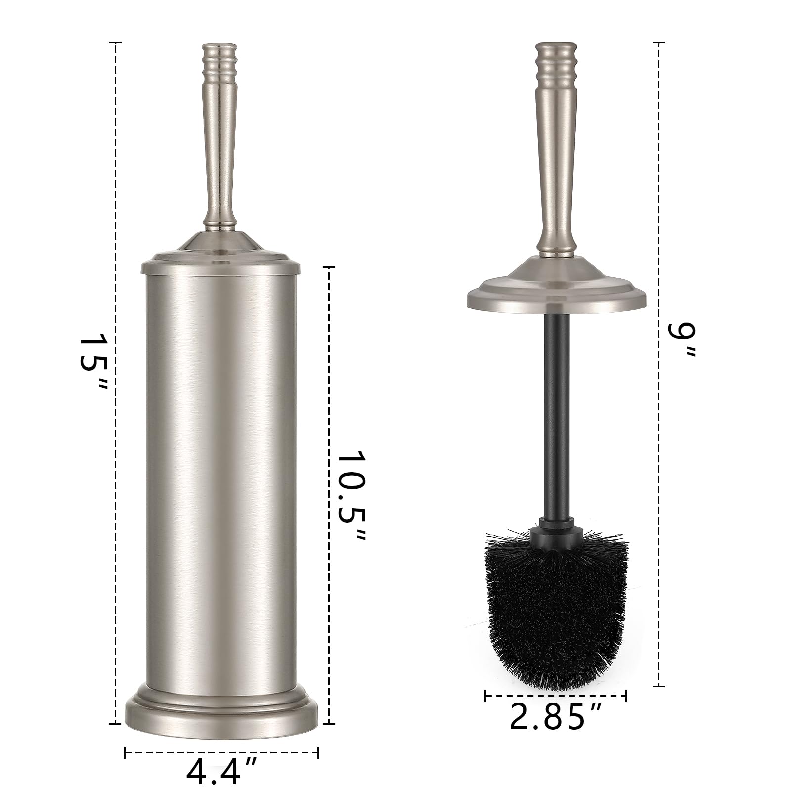 Escobilla de inodoro y soporte de acero inoxidable de níquel satinado, cepillo de inodoro con mango largo para baño, cepillos de inodoro, ahorro de espacio, cepillo cubierto, duradero, limpieza