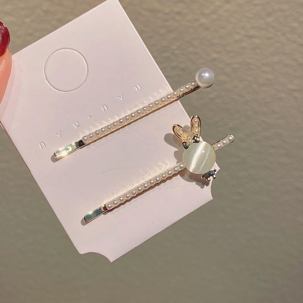 2025新款小兔子猫眼石发夹对夹韩版一字夹刘海夹碎发夹