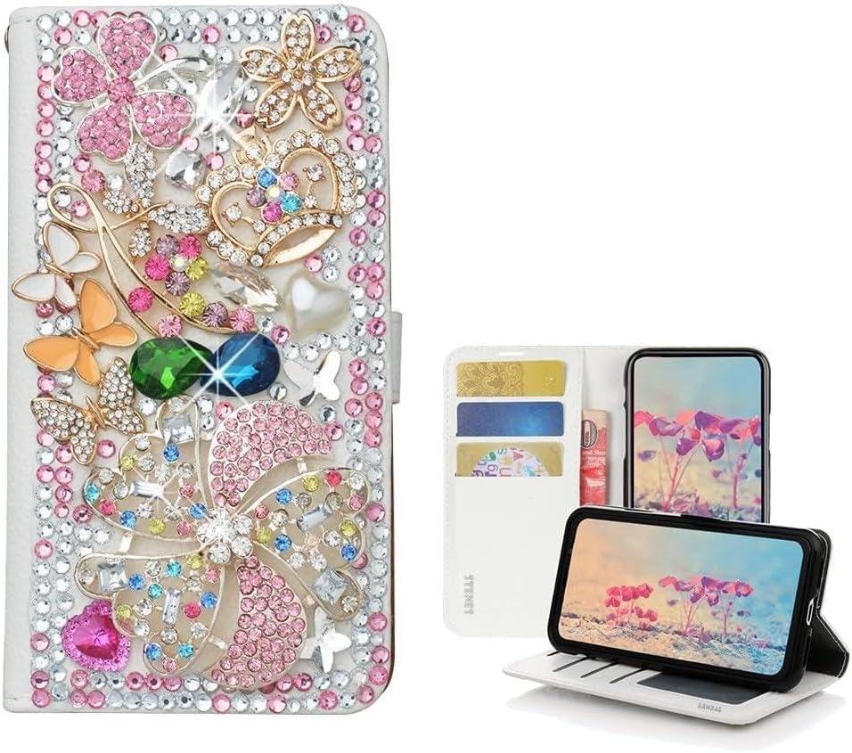 STENES Bling Wallet Phone Case Compatible with Samsung Galaxy Z Fold 4 5G Case - Stylish - 3D Handmade Mask Cross Design Magnetic Wallet Stand Leather Cover Case - Gold