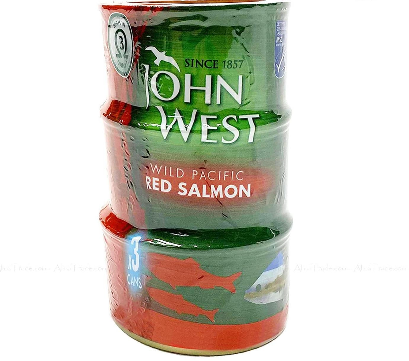 John West Wild Pacific Red Salmon- Rich in Omega 3 - Great Flavour - Great for Cupboards - Caostal Waters off Alaska and Canada - 3 x 213g Tins