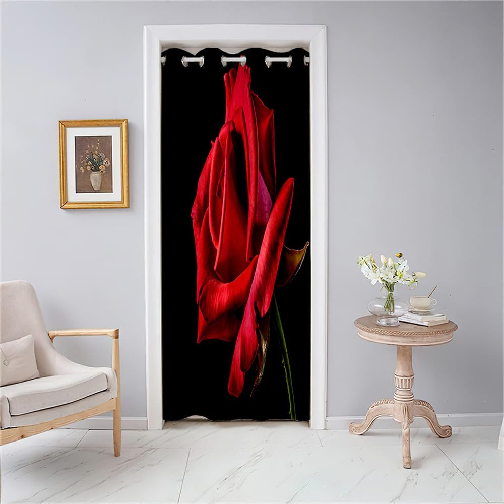 Odot Blackout Door Curtain with Eyelet, Thermal Single Curtain 3D Gorgeous Red Rose Printed Partition Curtain for Closet Window Bedroom Home Decorative, 1 PANEL (47x78.7,Style E)