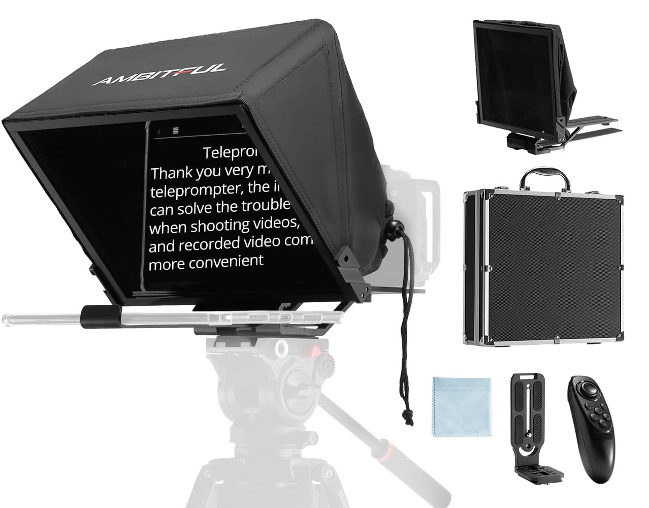 Ambitful T14 Teleprompter 14" Big Screen AutoCue Professional Prompter for Interview, Youtube, Corporate Video, TV Show, Live Recording | Supports Wide Angle Lens | Bluetooth Remote & Carry Case