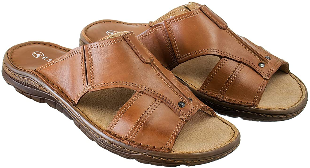 ESTRO Sandales Homme Cuir Mules - Sandales Homme Été Cuir Mules Hommes avec Semelle Antidérapante s1