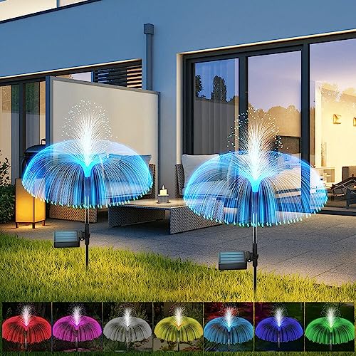 NAVESO Solar Lights Outdoor Garden, 2 Pcs Jellyfish Solar Garden Lights Waterproof, 7 Colors Colour Changing Solar Garden Light, Solar Lights Garden Decoration Solar Powered for Yard Decor Patio