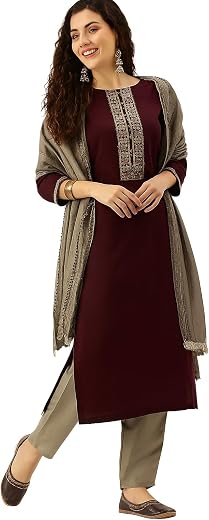 Amazon Brand - Tavasya Women Floral Embroidery Work Kurta Set | Salwar Suit | Ethnic Wear