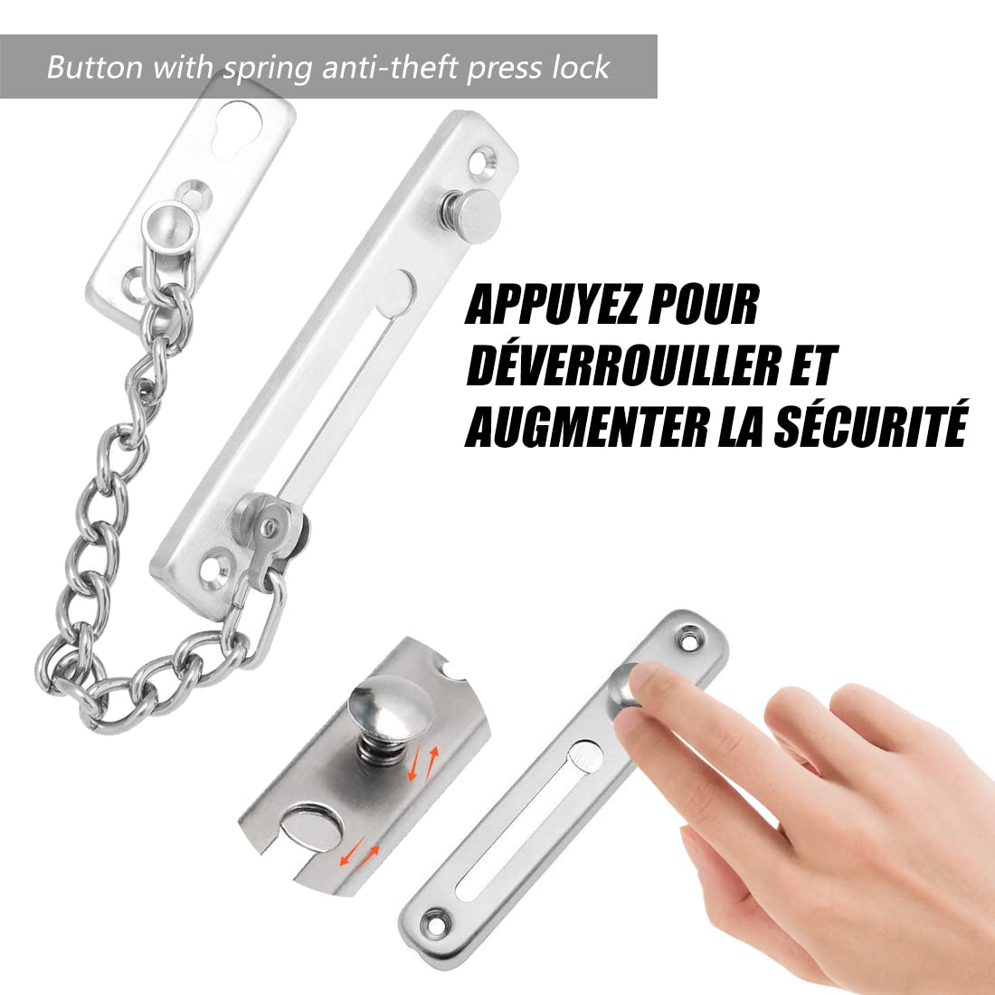 Catena Di Sicurezza Per Porte - Acciaio Inossidabile, Anti Effrazione, Per Casa E Hotel (Oro) - Foto 2