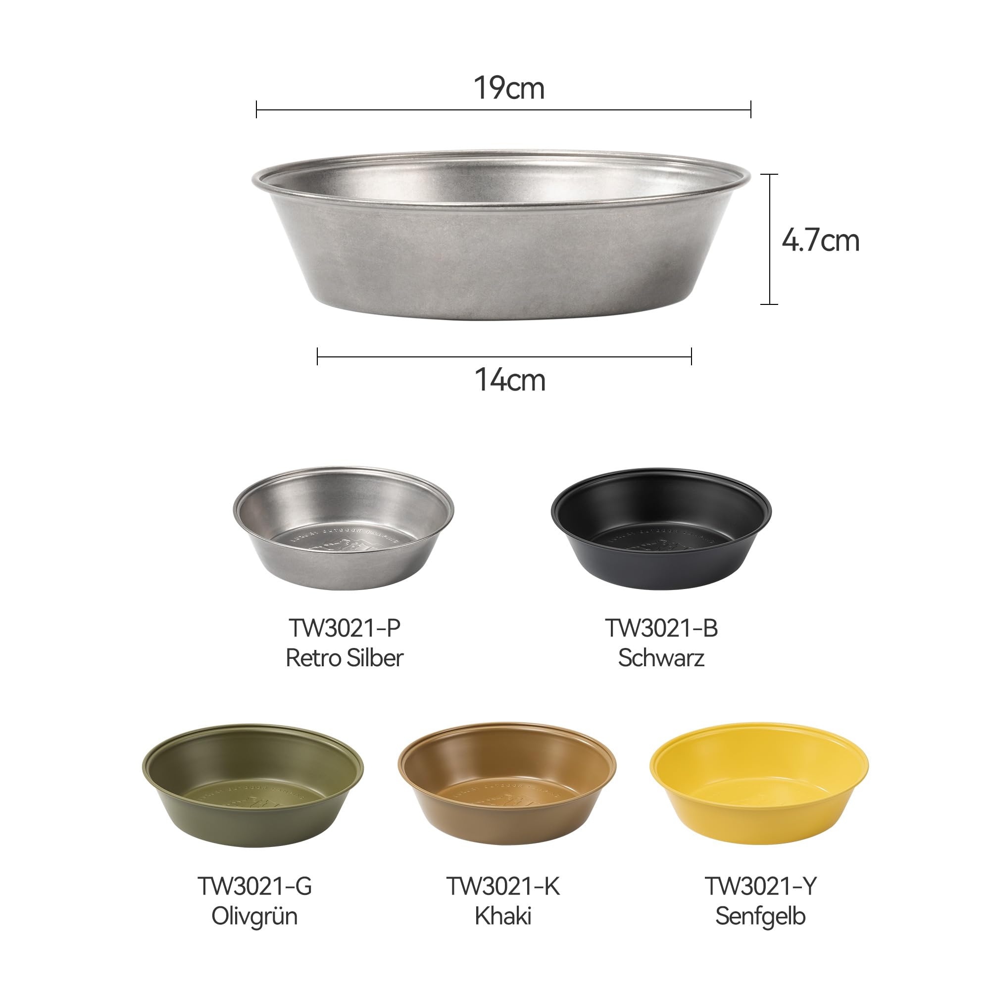 Thous Winds Edelstahl Tiefer Teller Rund, 2er-Set Camping Geschirr Speiseteller, Leichte Robuster Essteller Picknick Teller für Camping, Wandern, Küch - Schwarz