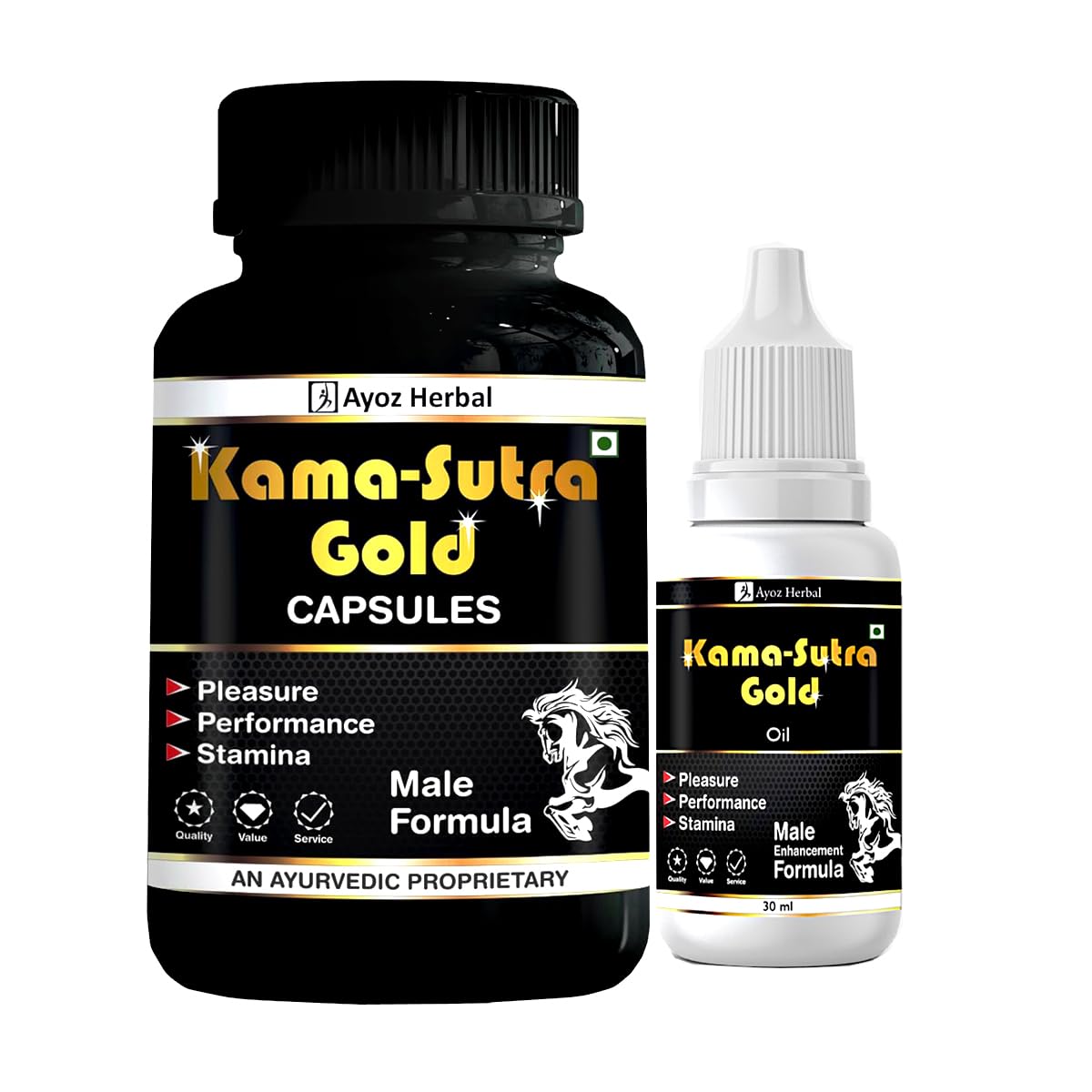 Kama-Sutra Gold Ling Long Capsules & Pens Oil | Get Lamba Mota & Improves Stamina, Power With Original Ayurvedic Shilajit & Ashwagandha (60 Caps + 30ml Oil)