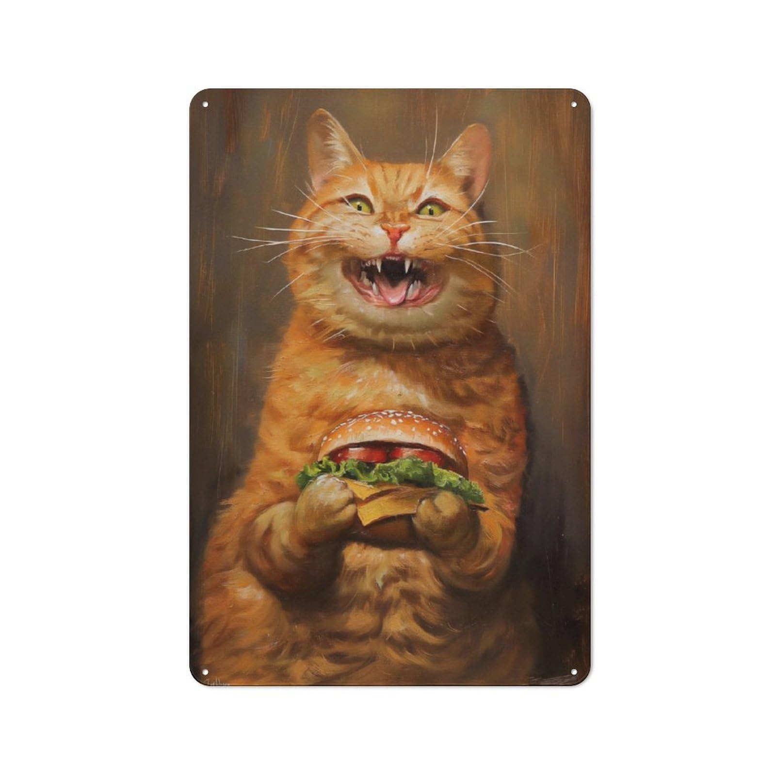Junmoney Funny Cat Hamburger Smile Rustic Metal Sign 30X20cm Featuring For Hallway Wall, A Decorative Gift For A Newly Furnished Hallway